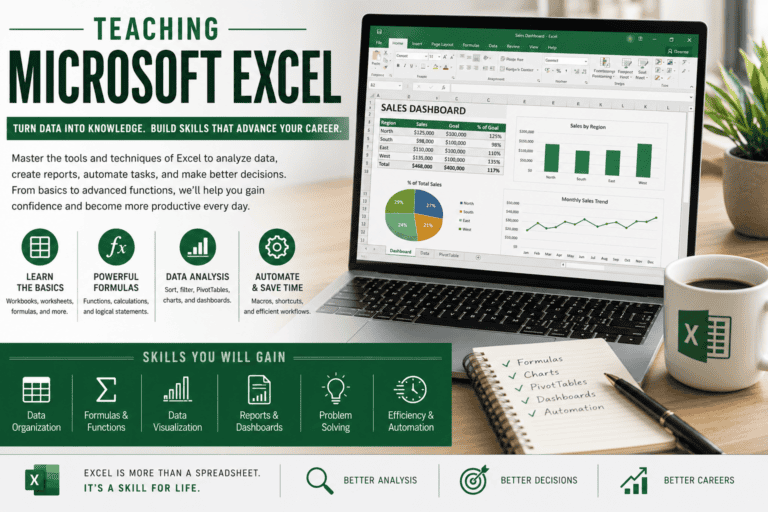 Excel training for navigation, formulas, and data analysis skills.